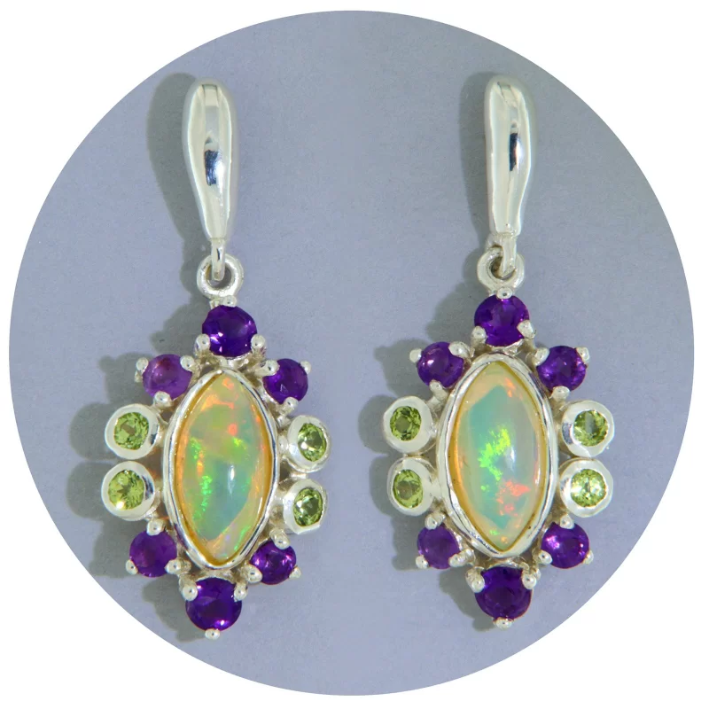 Cercei Argint 925 Opal Etiopian Ametist Peridot Naturale - Rafinament si Echilibru