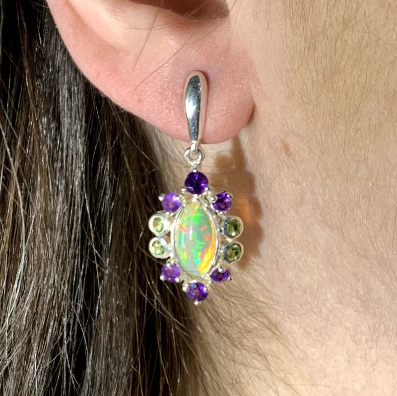Cercei Argint 925 Opal Etiopian Ametist Peridot Naturale - Rafinament si Echilibru