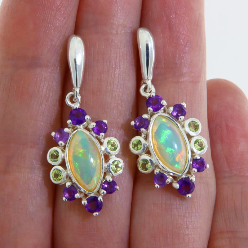 Cercei Argint 925 Opal Etiopian Ametist Peridot Naturale - Rafinament si Echilibru