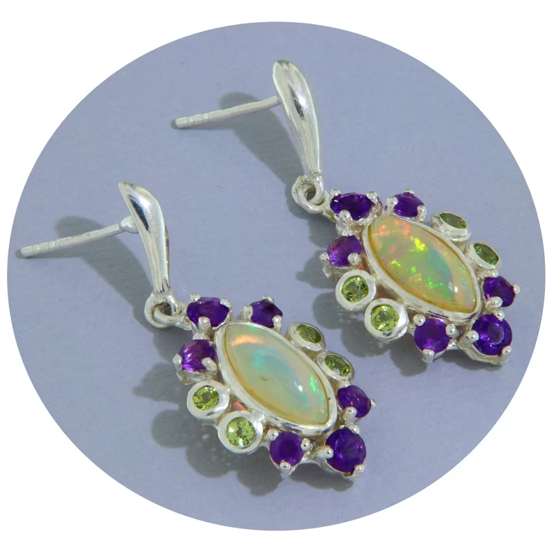 Cercei Argint 925 Opal Etiopian Ametist Peridot Naturale - Rafinament si Echilibru