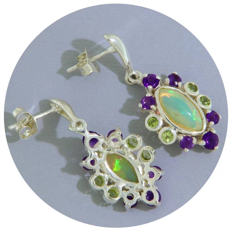 Cercei Argint 925 Opal Etiopian Ametist Peridot Naturale - Rafinament si Echilibru