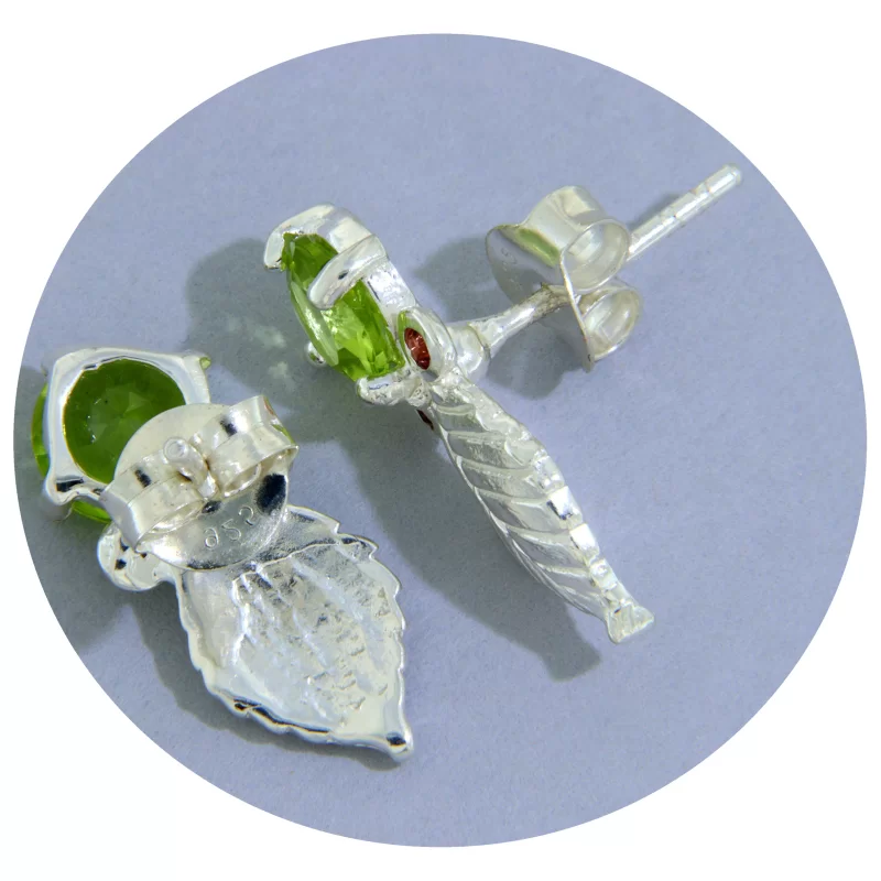 Cercei Argint 925 Peridot Granate Naturale Frunze - Natura si Eleganta