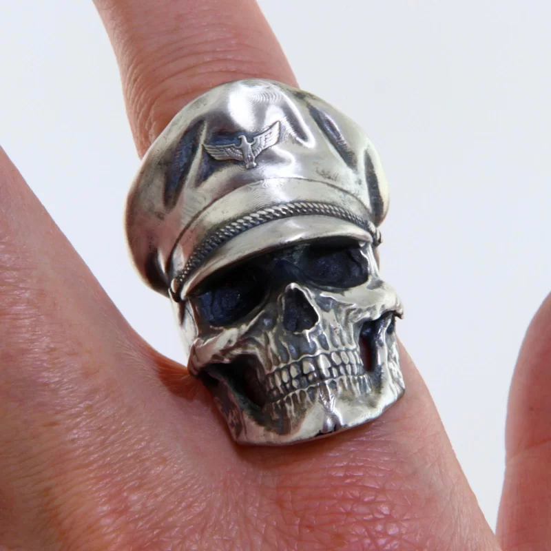 Ghiul Argint 925 Oxidat Craniu Skull Kommandant - Forta si Atitudine