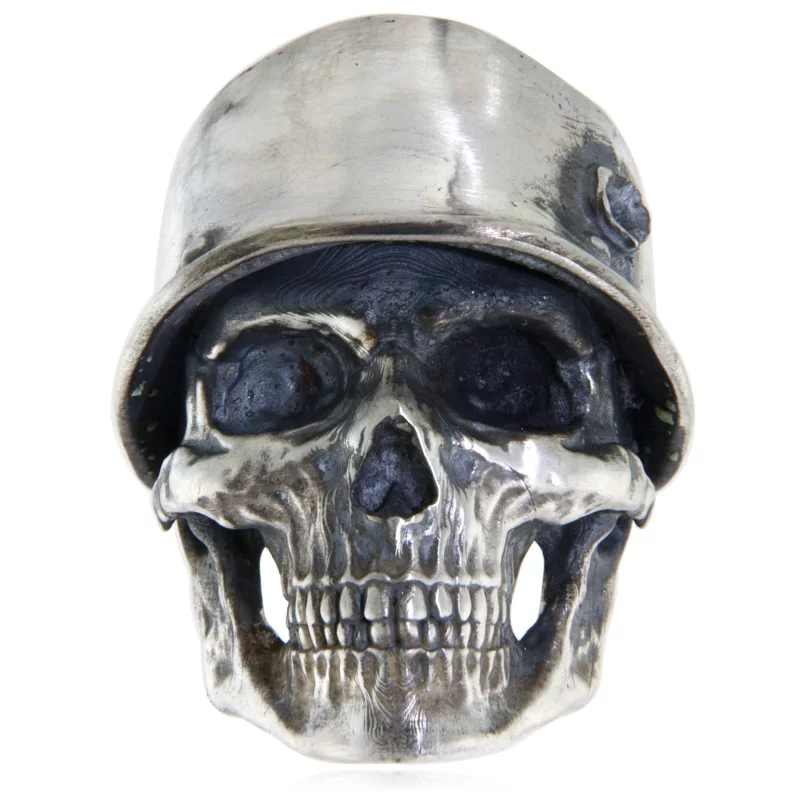 Ghiul Argint 925 Craniu Skull with Bullet in the Helmet - Forta si Curaj