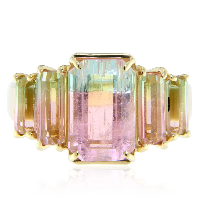 Inel Aur Galben 14k Turmalina Bicolora Watermelon - Contrast Vibrant