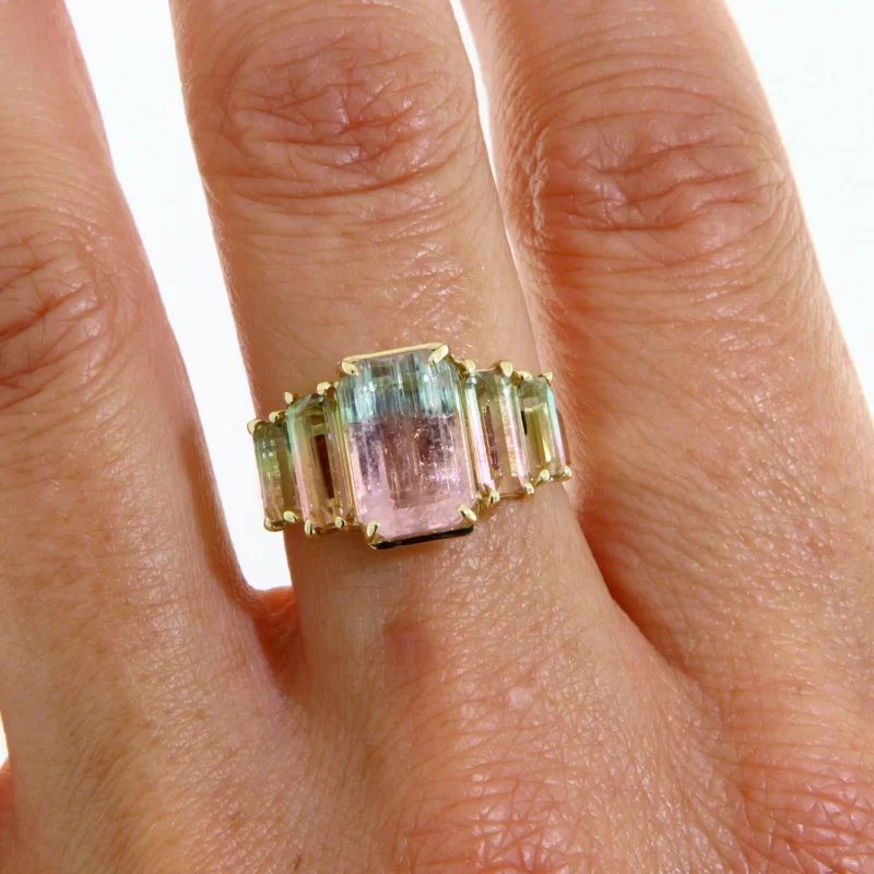 Inel Aur Galben 14k Turmalina Bicolora Watermelon - Contrast Vibrant