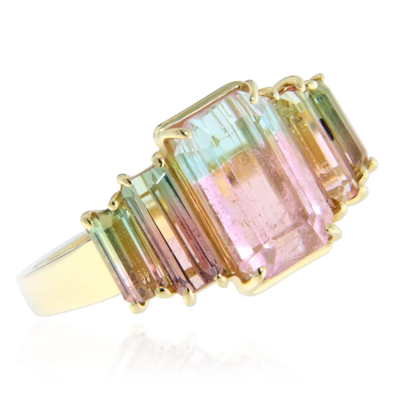 Inel Aur Galben 14k Turmalina Bicolora Watermelon - Contrast Vibrant