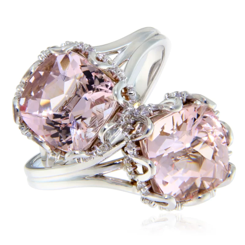 Inel Aur 14k Morganit Diamante Naturale - Stralucitor si Diafan