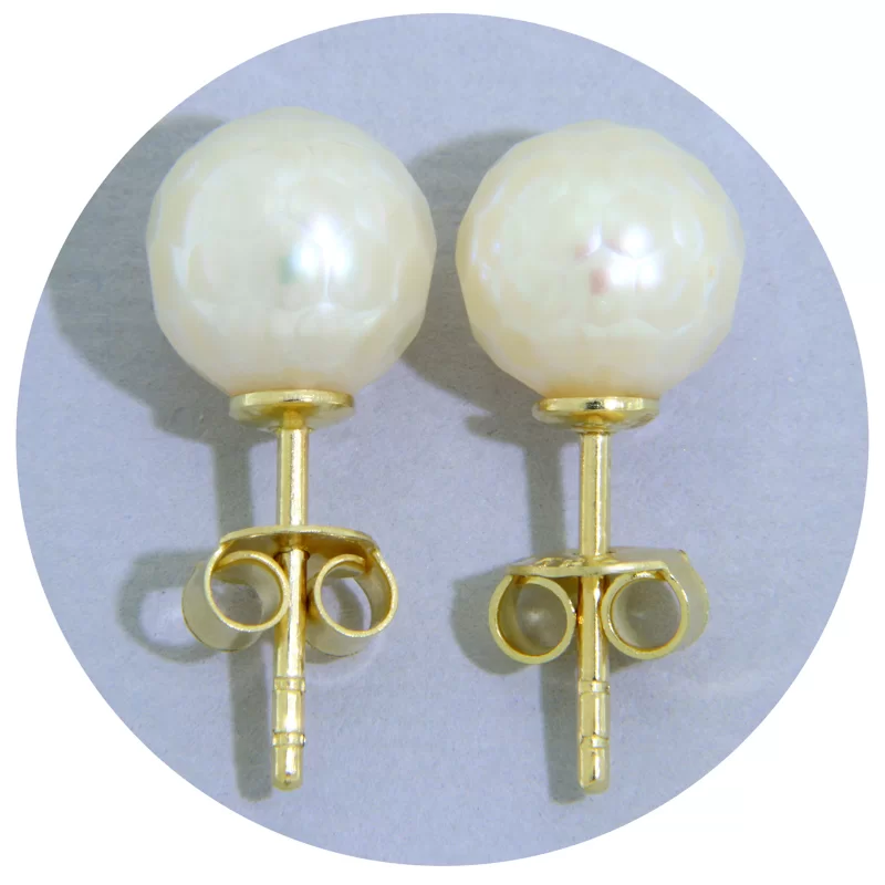  Cercei Stud Surub Aur Galben 14K Perle Naturale de Cultura cu Efect de Fatetare - Textura Unica