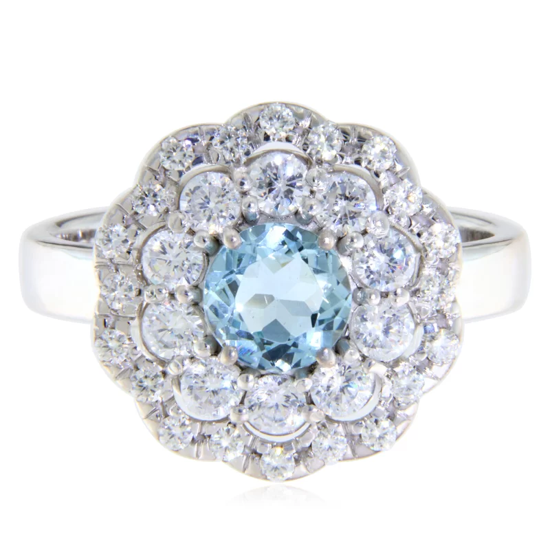  Inel Aur Alb 14k Acvamarin Diamante Naturale - Eleganta Subtila