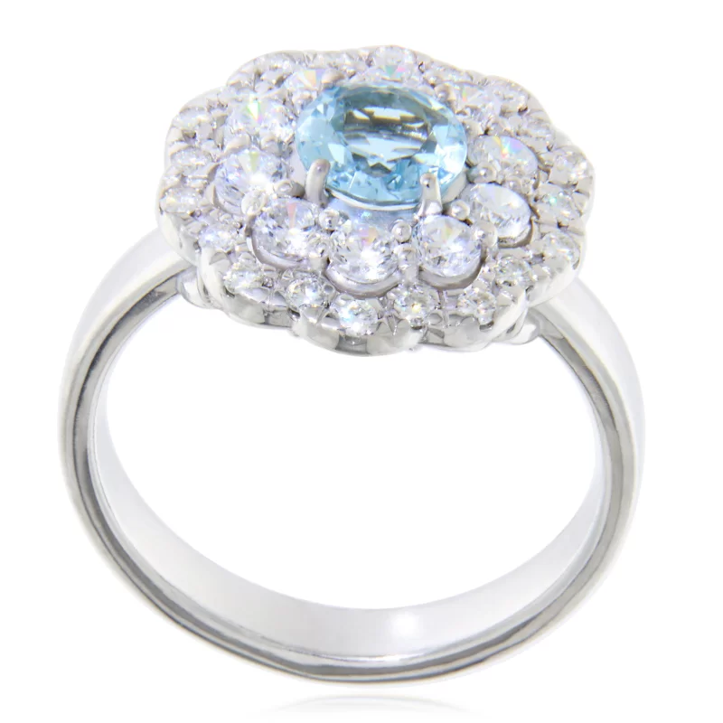  Inel Aur Alb 14k Acvamarin Diamante Naturale - Eleganta Subtila