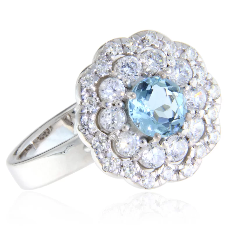  Inel Aur Alb 14k Acvamarin Diamante Naturale - Eleganta Subtila