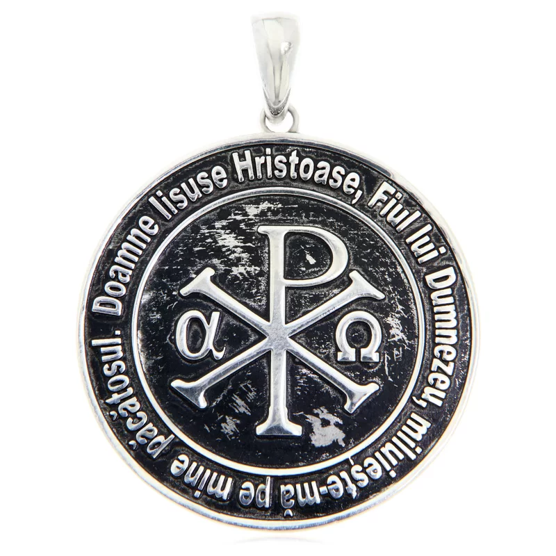  Pandantiv 3.5 cm Argint 925 Hristos - XP (Chi-Rho) Inceputul si Sfarsitul - IC XC NI KA Iisus Hristos Invinge cu Rugaciunea Inimii