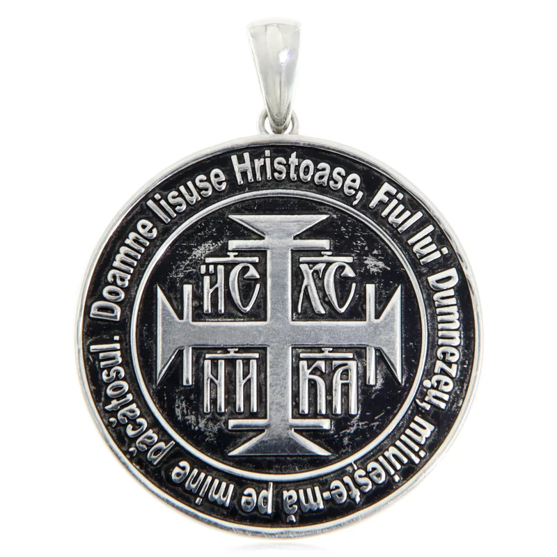  Pandantiv 3.5 cm Argint 925 - IC XC NI KA Iisus Hristos Invinge cu Rugaciunea Inimii