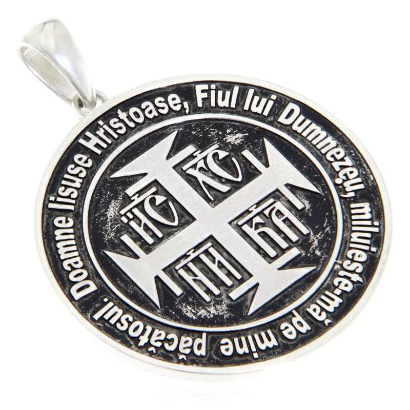  Pandantiv 3.5 cm Argint 925 - IC XC NI KA Iisus Hristos Invinge cu Rugaciunea Inimii