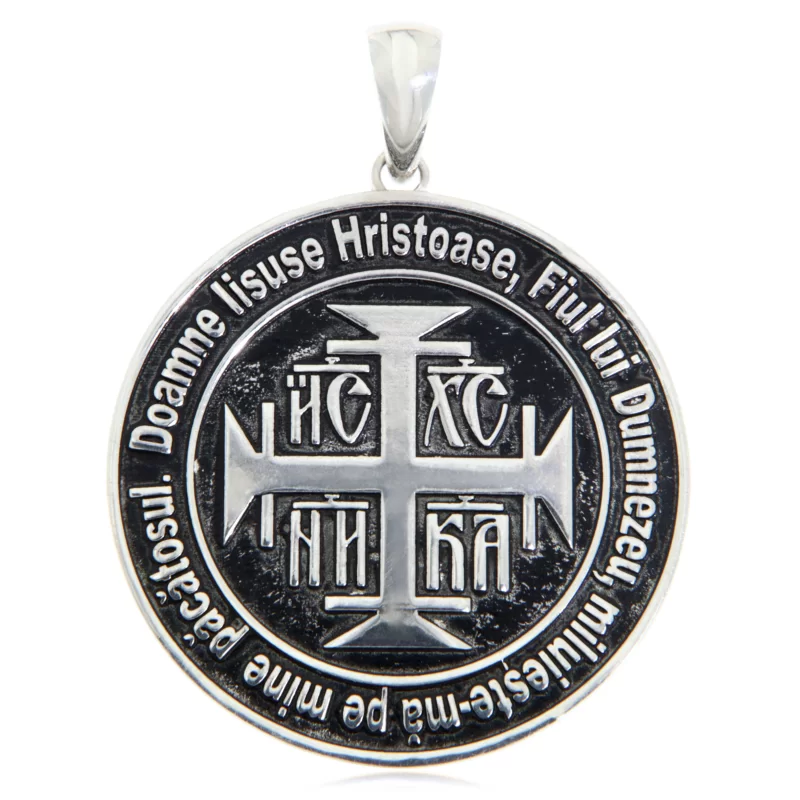  Pandantiv 3.5 cm Argint 925 - IC XC NI KA Iisus Hristos Invinge cu Rugaciunea Inimii