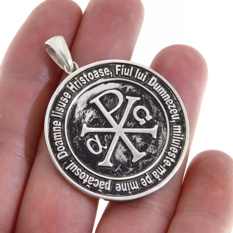 Pandantiv 3.5 cm Argint 925 Hristos - XP (Chi-Rho) Inceputul si Sfarsitul cu Rugaciunea Inimii