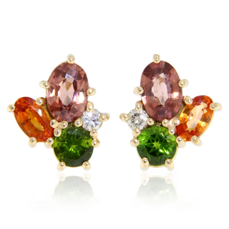 Cercei Aur 14k Crom Diopsid Safir Orange Zircon Diamante Naturale