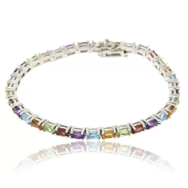 Bratara tennis Argint 925 Placat cu Rodiu Multistone Peridot Citrin Granat Ametist Topaz - Simfonia Culorilor