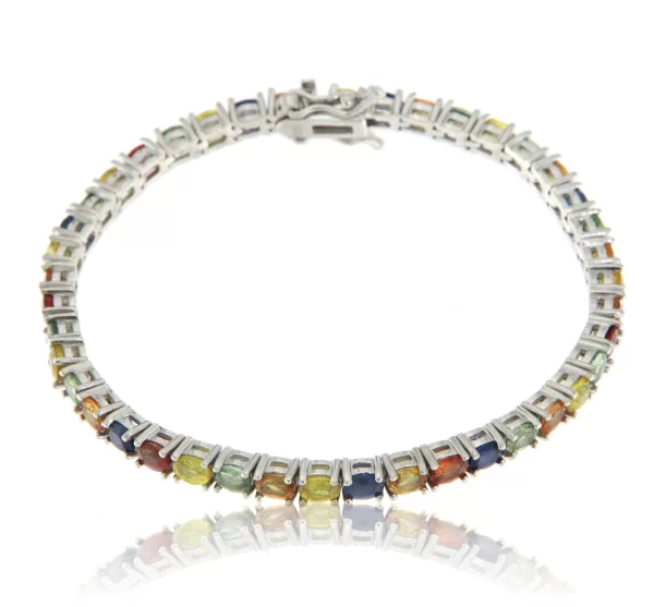 Bratara tennis Argint 925 Placat cu Rodiu Safire multicolore Naturale - Stralucire si Eleganta