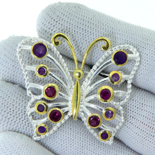 Brosa argint 925 Ametist si Rodolit - Eleganta Vibranta