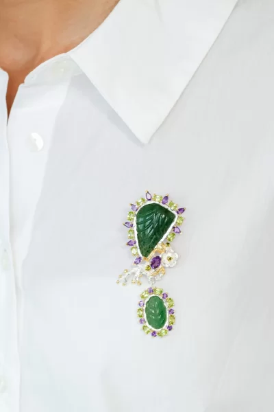Brosa argint 925 Aventurin Peridot Ametist Naturale - Armonie de Culori