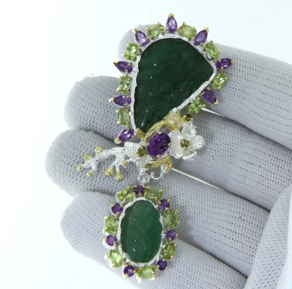 Brosa argint 925 Aventurin Peridot Ametist Naturale - Armonie de Culori