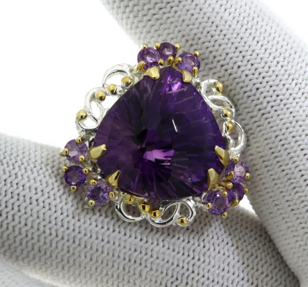 Inel Argint 925 accente aurite Ametist Natural - Delicat si Elegant