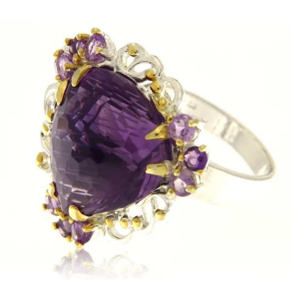 Inel Argint 925 accente aurite Ametist Natural - Delicat si Elegant