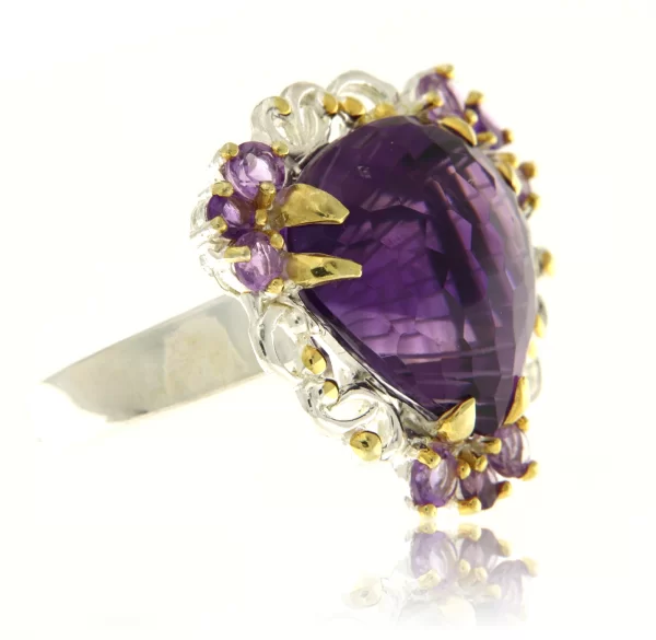 Inel Argint 925 accente aurite Ametist Natural - Delicat si Elegant