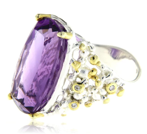 Inel Argint 925 accente aurite Ametist Natural - O Declaratie de Stil