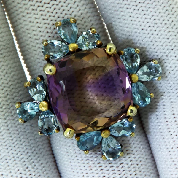 Inel Argint 925 Rodiu negru accente aurite Ametrin Topaz - Elaborat si Incantator