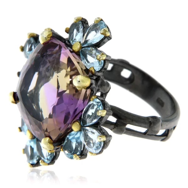 Inel Argint 925 Rodiu negru accente aurite Ametrin Topaz - Elaborat si Incantator