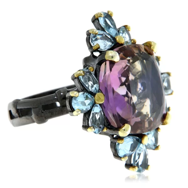 Inel Argint 925 Rodiu negru accente aurite Ametrin Topaz - Elaborat si Incantator
